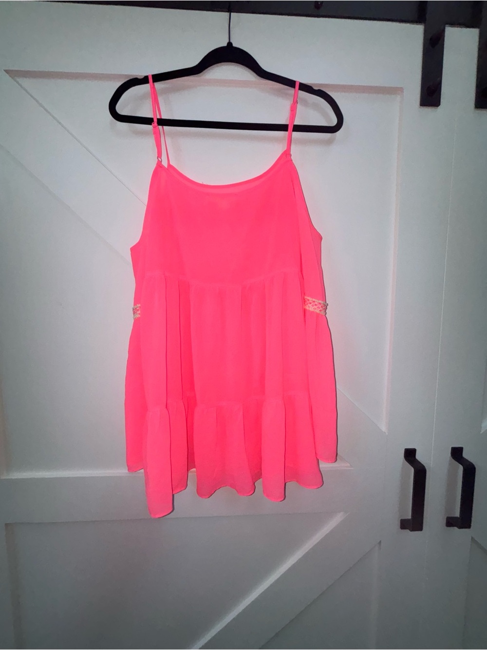 Double Zero Neon Hot Pink Tiered Spaghetti Strap Camisole